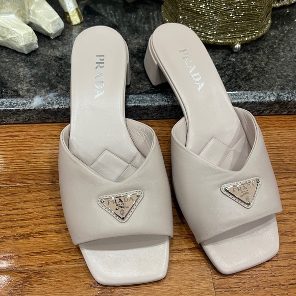 Prada Leather Block-Heel Mule Sandals - Picture 1 of 16